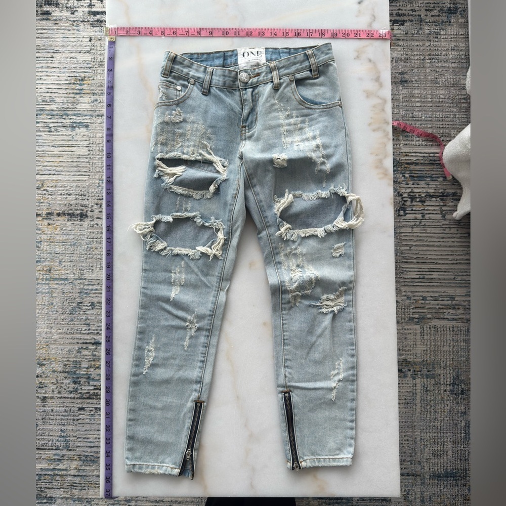 One Teaspoon Blue Skinny Distressed Jeans size 26